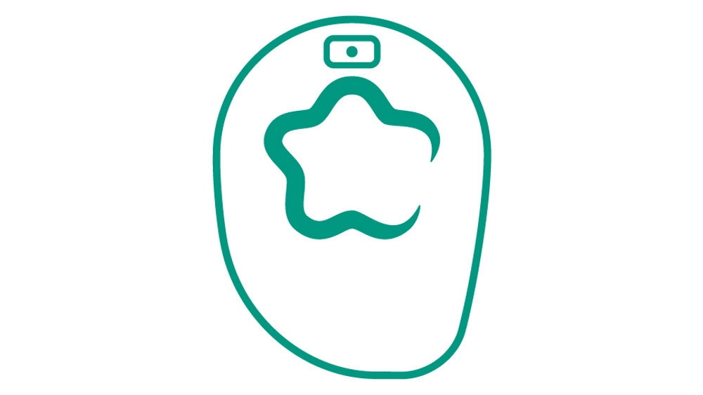 ilustração verde do sistema de ostomia de uma peça