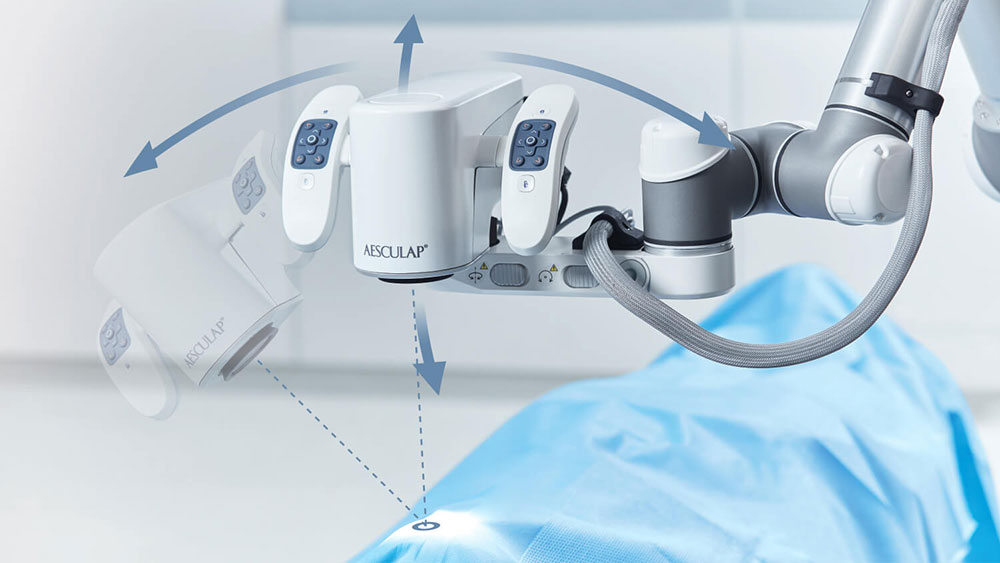  Movimento da câmara do Aesculap Aeos® com a função de fixação no alvo. 