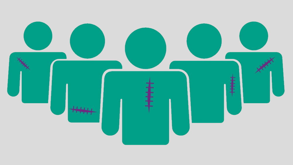 ilustração verde pessoas com cicatrizes