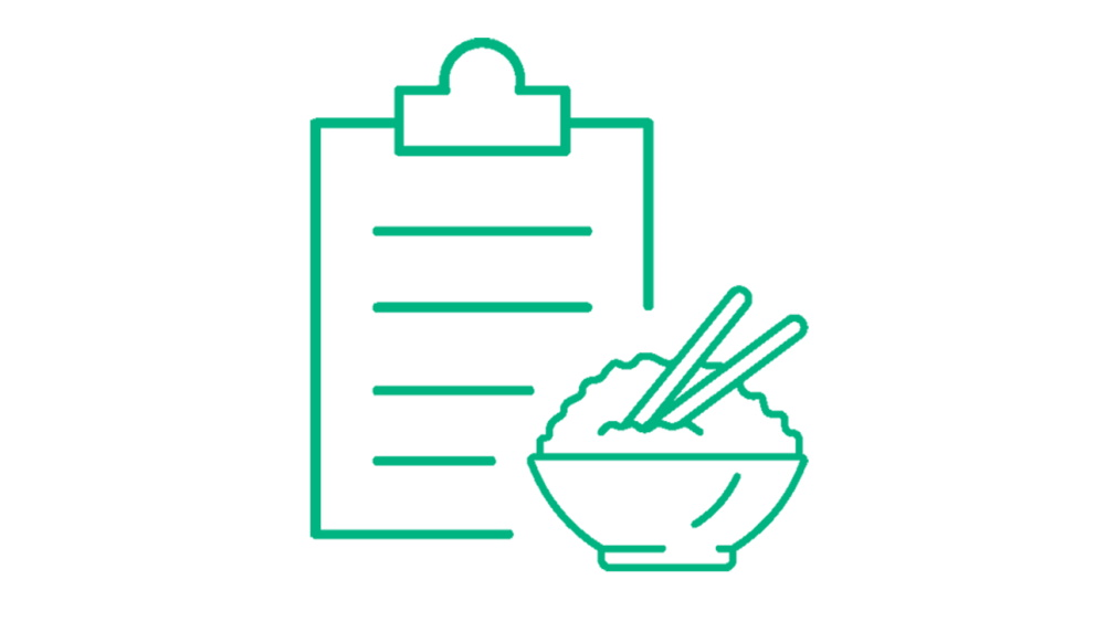 plano alimentar e taça de arroz com ilustração verde